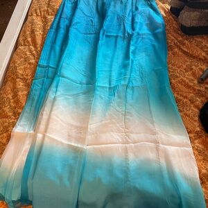 White House Black Market Teal/Blue and White Silk Skirt
